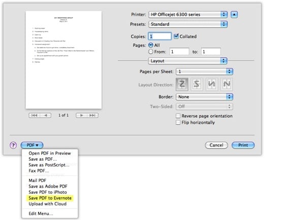 Screenshot of Save PDF to Evernote