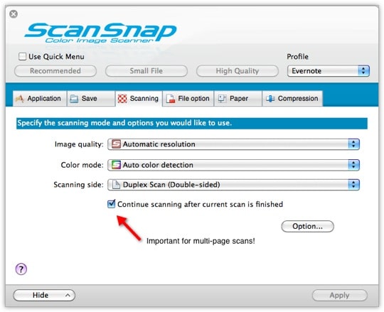 ScanSnap Settings - Tab 3